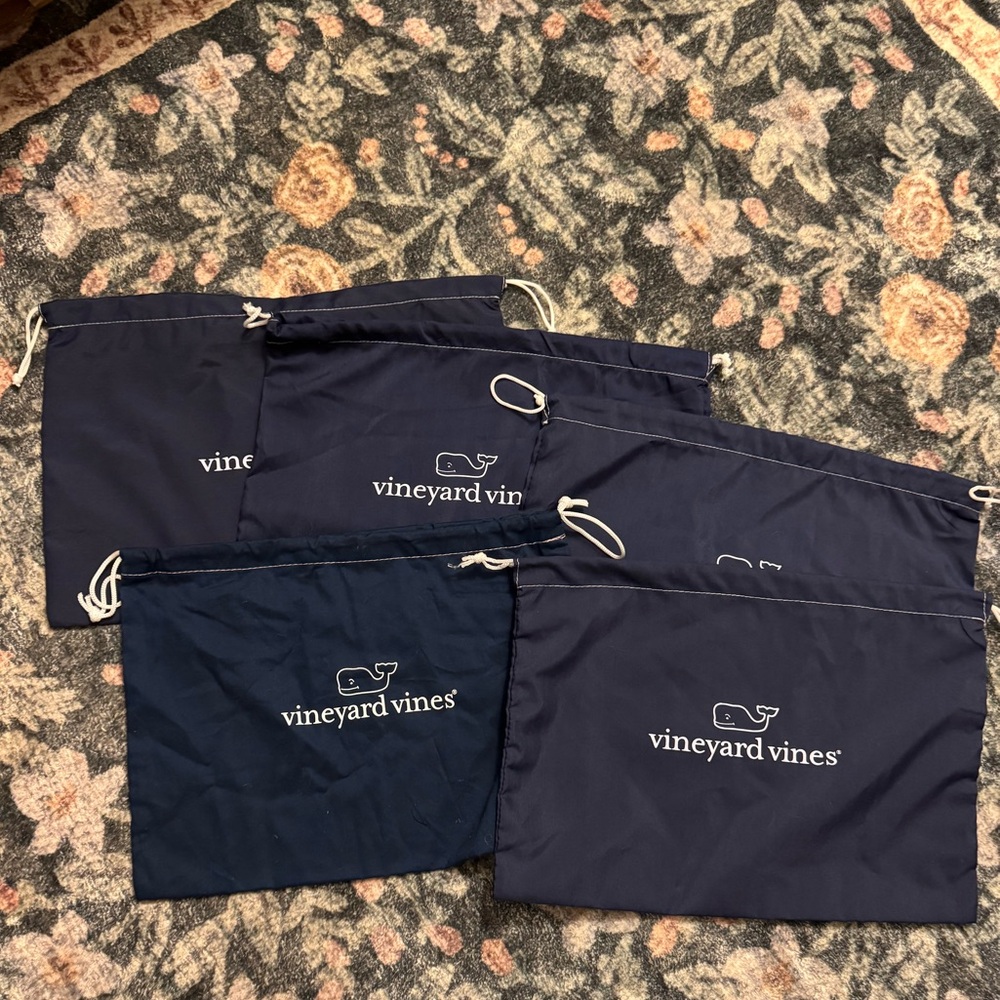 Set of 5 Vineyard Vines navy blue draw string dust bags 14.5in by 10in